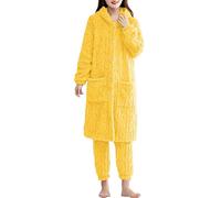 Genérico Pijamas De Una Pieza para Mujer Womens Pajamas Set 2 Piece Sleepwear Fuzzy Fleece Top Plush Pants Cozy Soft Loungewear Ladies Winter Warm Sets Pijama Manga Larga Mujer Pijama Yellow XL