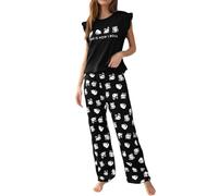 Genérico Pijamas Enteros Mujer,Ropa De Casa para Mujer con Mangas Voladoras De Seda De Leche Que Se Puede Usar sobre Un Traje PantalóN Corto