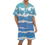 Genérico Pijamas Hombre Conjunto de Pijama Masculino en Seda Satén con Estampado Degradado y Botones para Descanso Nocturno (White, XXL)