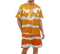 Genérico Pijamas Hombre Divertidos Conjunto de Pijama Masculino en Seda Satén con Estampado Degradado y Botones para Descanso Nocturno (Orange, L)
