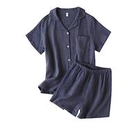 Genérico Pijamas Hombre Invierno - Pijama De Hombre De Invierno Washed Crepe Shorts de Manga Corta Pareja Pijamas Thin Double Men's and Women's Home Wear Set (Grey L)