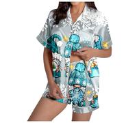 Genérico Pijamas Invierno Mujer Tramas - Conjunto De Pijama De Manga Corta con Botones Y Estampado Navideño para Mujer En Satén De Seda
