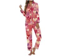 Genérico Pijamas Mujer Invierno - de Manga Larga Femenino con Estampado Conjunto Holgado de Dormir para San Valentín Ropa acogedora para Estar en casa Pantalones a Juego Tejido y Transpirable