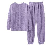 Genérico Pijamas Mujer Invierno Forro Polar Cómodo Conjunto de Pijama Suave Top Manga Larga Y Pantalones Cálida 2 Piezas Ropa de Casa Dormir Pijamas Entretiempo Pjs Lounge Wear Ropa de Noche