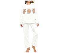 Genérico Pijamas Mujer Invierno Franela Cálida Ropa de Casa Dormir Suave Top Manga Larga Y Pantalones Cómodo 2 Piezas Conjunto de Pijama Polar Pijamas Entretiempo Ropa de Noche Pjs Lounge Wear
