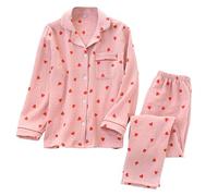 Genérico Pijamas Mujer Tallas Grandes - Conjunto de Femenino Manga Larga Estampado corazón cárdigan versátil para Primavera y otoño Atuendo Nocturno romántico San Valentín Lote Dos Prendas