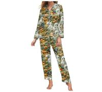 Genérico Pijamas Mujer Tallas Grandes - Conjunto de Largo Halloween Mujer con Cuello en V Ropa de Noche para Descansar Atuendo de Dormir Cómodo y Lindo Camiseta y Pantalón de Algodón