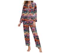 Genérico Pijamas Mujer Tallas Grandes - Conjunto de Largo Halloween Mujer con Cuello en V Ropa de Noche para Descansar Atuendo de Dormir Cómodo y Lindo Camiseta y Pantalón de Algodón