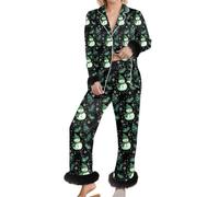 Genérico Pijamas Mujer Tallas Grandes - de Dos Piezas para Estar en casa Conjunto navideño Femenino con Estampado Festivo puños Acabados en Dobladillo Manga Larga Cuello Tejido y elástico