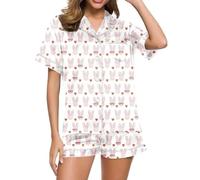 Genérico Pijamas Mujer Tallas Grandes, Pijama Acogedor De Manga Corta para Uso Informal En Casa con CáRdigan Estampado Ideal para San ValentíN Y AñO Nuevo Ropa De Dormir para Tardes Relajantes