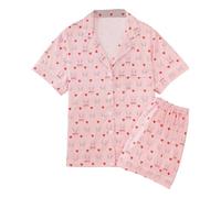 Genérico Pijamas Mujer Tallas Grandes, Pijama Acogedor De Manga Corta para Uso Informal En Casa con CáRdigan Estampado Ideal para San ValentíN Y AñO Nuevo Ropa De Dormir para Tardes Relajantes