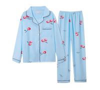 Genérico Pijamas Mujer Verano Pijamas Navidad Familia Pajamas Women Autumn and Winter Long Sleeve Lapel Vest Suit Trousers Plus Size Home Service Botones Mujer Mono Verano Blue XL