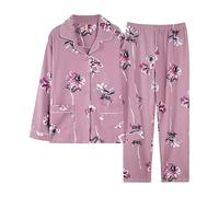 Genérico Pijamas Mujer Verano Pijamas Navidad Familia Pajamas Women Autumn and Winter Long Sleeve Lapel Vest Suit Trousers Plus Size Home Service Botones Mujer Mono Verano Purple XL