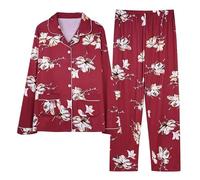 Genérico Pijamas Mujer Verano Pijamas Navidad Familia Pajamas Women Autumn and Winter Long Sleeve Lapel Vest Suit Trousers Plus Size Home Service Botones Mujer Mono Verano Largo Red M