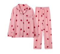 Genérico Pijamas Mujer Verano Pijamas Navidad Familia Pajamas Women Autumn and Winter Long Sleeve Lapel Vest Suit Trousers Plus Size Home Service Botones Mujer Mono Watermelon Red XXL