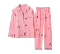 Genérico Pijamas Mujer Verano Pijamas Navidad Familia Pajamas Women Autumn and Winter Long Sleeve Lapel Vest Suit Trousers Plus Size Home Service Botones Mujer Mono Verano Pink XXL