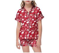 Genérico Pijamas Niñas Manga Corta Infantiles Imprimir Conjunto con Botones de Lunares Pijama 2 Piezas Conjuntos Ropa para Regalos niños y Dulce a la Moda bebé niña