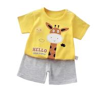 Genérico Pijamas Niños Manga Corta Ropa Dormir Informal para de Suave con Bolsillo y Pantalones Cortos Pijama Conjunto 2 Piezas Botones Trajes 6 Meses a 7 años