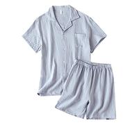 Genérico Pijamas para Hombre - Pijamas De Hombre Invierno Washed Crepe Shorts de Manga Corta Pareja Pijamas Thin Double Men's and Women's Home Wear Set (White M)