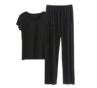 Genérico Pijamas Personalizados Pijamas Familiares Iguales Mujeres con Almohadillas En El Pecho Sujetador Interior Camiseta De Manga Corta Top 9 Pantalones Verano Delgado De Pijama Black XXXXL
