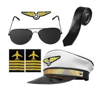 Genérico Pilot Costume - Costume Accessories For Kids | Airline Captain Dress Up Accessory Set Hat Tie Epaulette | Role Play Uniform Piece | Adults Kids Career Day Carnival Party Fancy Dress Outfit