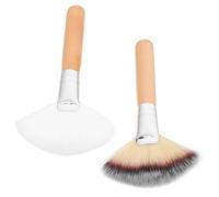 Genérico Pinceles Abanico para Maquillaje Facial, 2 Unidades Mango Natural y Pelo Nylon, Perfectos para Mezclar y Aplicar Polvos Fijadores en Rostro