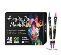 Generico Pinceles de pintura acrílica de doble extremo - Acrílico Paint Pens | Set de rotuladores de cerámica resistentes al agua | Permanent Markers Craft Supplies Drawing Tools for Rock Fabric Paper