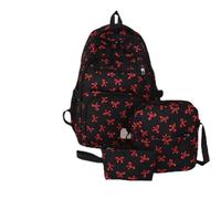 Genérico Pink Bow Backpack 3pcs Set for Girls, Coquette Cute Aesthetic Bow Backpack, Kawaii Nylon Backpacks Set Large Capacity (Red)