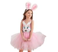 Genérico Pink Bunny Costume - Polyester, Fabric | Pink Rabbit Dress Up Set | Girls Bunny Ears Headband And Tutu Skirt For Birthday Christmas Valentine's Day Carnival And School Role Play