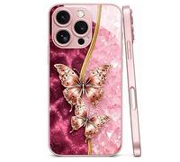 Genérico Pink Butterfly Pattern Hard Case for iPhone 17/16/15/14/13/12 Pro MAX,Full Body Rugged Shockproof Protection Cases,Tempered Glass Anti-Fall Protective Case with Camera Lens Protector