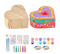 Genérico Pinta tu propio joyero para niñas, crea tu propia de joyería,Kit de artesanía para maletero de madera | Kits de artesanía del tesoro, el tesoro en forma de corazón