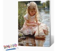 Genérico Pintar por Numeros Adultos Bote Cuadros para Pintar por Numeros Lago Paint by Numbers Adult DIY Manualidades Adultos Kit Lienzo Pintura Para Decoración Del Hogar Sin Marco 30x40cm K-TC13