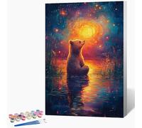 Genérico Pintar por Numeros Adultos Oso Cuadros para Pintar por Numeros Sunset Paint by Numbers Adult DIY Manualidades Adultos Kit Lienzo Pintura Para Decoración Del Hogar Sin Marco 40x60cm S-IK15