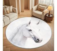 Genérico Pintura de Acuarela de Caballo Animal Alfombra Redonda para Salón 180 cm, Blanco Alfombra Redonda Antideslizante de Pelo Corto Lavable a máquina para Pasillo y Dormitorio Cojines Decorativos