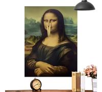 Genérico Pintura De Mona Lisa - Póster Artístico De Baño Con Marco De Madera De 11,8x15,7 Pulgadas, Imagen Humorística De Baño 251g | Decoración Caprichosa Para Pellizcar La Nariz, Arte De La Pared D
