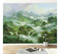 Genérico Pintura De Paisaje Montañas Cascada Vista Aérea Papel pintado impreso en 3D, 400 x 280 cm Pared Papel Pintado, Moderno Decoración de Paredes para salón Dormitorio Pasillo Comedor, Verde