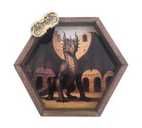 Genérico Pista de dados hexagonal de madera - con contador de vida grabado- Bandeja de lanzamiento para juegos de rol y mesa (Un dragón en la arena)