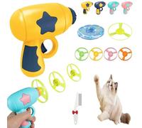 Genérico Pistola Lanzadora De Libélulas De Bambú, Lanzador De Juguetes para Gatos, Juguetes Lanzadores De Discos Voladores, Juguete Interactivo para Gatos Y Lanzador De Platillos Voladores(Yellow)