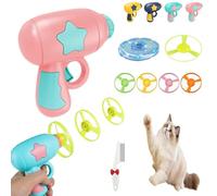 Genérico Pistola Lanzadora De Libélulas De Bambú, Lanzador De Juguetes para Gatos, Juguetes Lanzadores De Discos Voladores, Juguete Interactivo para Gatos Y Lanzador De Platillos Voladores(Pink)