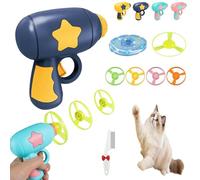 Genérico Pistola Lanzadora De Libélulas De Bambú, Lanzador De Juguetes para Gatos, Juguetes Lanzadores De Discos Voladores, Juguete Interactivo para Gatos Y Lanzador De Platillos Voladores(Dark Blue)