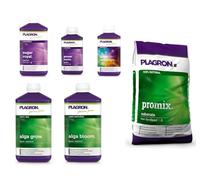 Genérico Plagron Kit completo de fertilizantes ecológicos y sustrato - Alga Bloom (1L) + Alga Grow (1L) + Power Roots 250ml + Green Sensation 250ml + Sugar Royal 500ml + tierra Pro Mix (50L)