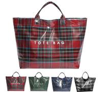 Genérico Plaid PVC Tote Bag for Women, Large Plastic Tote Bag for Work, Plaid Letter Print Hobo HandBag for Shopping Commuting (Red)