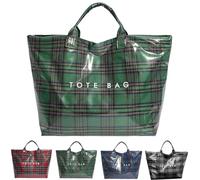 Genérico Plaid PVC Tote Bag for Women, Large Plastic Tote Bag for Work, Plaid Letter Print Hobo HandBag for Shopping Commuting (Green)