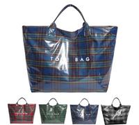 Genérico Plaid PVC Tote Bag for Women, Large Plastic Tote Bag for Work, Plaid Letter Print Hobo HandBag for Shopping Commuting (Blue)