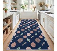 Genérico Planeta Cohete Alfombra Pasillo Lavable a máquina, 50 x 150 cm | Cuento de hadas de dibujos animados juguetón alfombra de paso de pelo corto para cocina, sala de estar, dormitorio, oficina