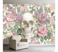 Genérico Plantas Flores Cráneos Hojas 3D Papel Pintado Panorámico 500 x 280 cm Papel Pintado Intejido, Pared Póster para Salón, Dormitorio de Niños Decoración, Pared Fácil de Montar, Rosa
