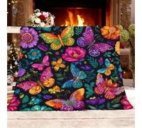 Genérico Plantas Mariposas Flores Manta Polar Manta Sherpa Suave, Mantas para Pareja y Familia - Regalos para San Valentín, Día del Padre y Día de la Madre L 100x130 cm Vistoso
