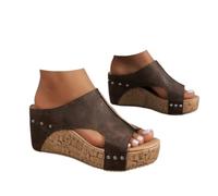 Genérico Platform Wedge Sandals for Women, Open Toe Slip-On Dressy Summer Beach Shoes, Wide Width Comfortable Adjustable Ankle Strap Sandals (brown-1,38)