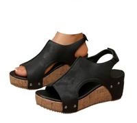 Genérico Platform Wedge Sandals for Women, Open Toe Slip-On Dressy Summer Beach Shoes, Wide Width Comfortable Adjustable Ankle Strap Sandals (black-2,38)