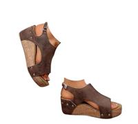 Genérico Platform Wedge Sandals for Women, Open Toe Slip-On Dressy Summer Beach Shoes, Wide Width Comfortable Adjustable Ankle Strap Sandals (brown-2,42)